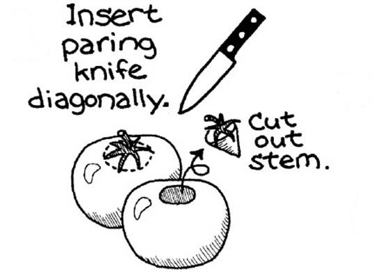 Éplucher, semer et hacher les tomates fraîches