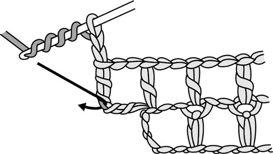 Augmenter un ou plusieurs espaces à la fin d'une rangée dans Filet Crochet