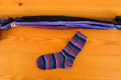 Configuration pour teindre des écheveaux de chaussettes auto-rayantes